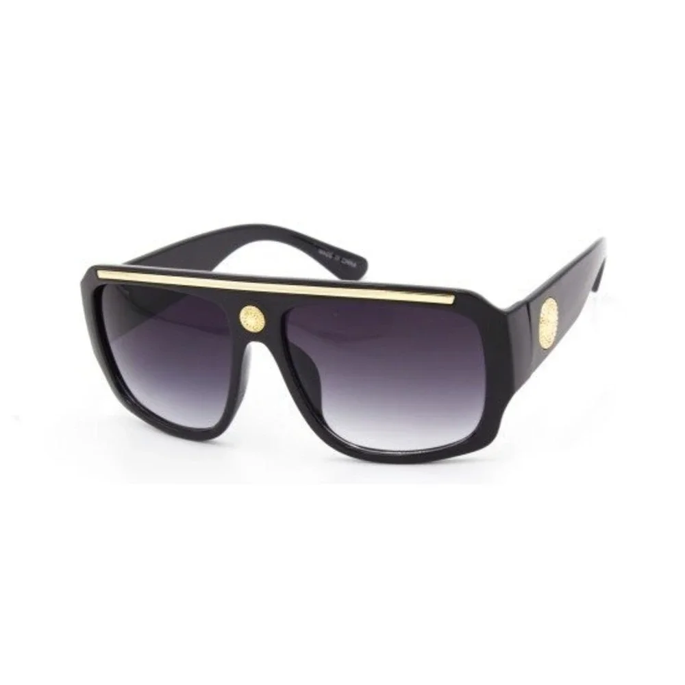 Men‎ Sunglasses Gradient Black Lens Gold Top Bar UV400 Protection Cholo Gangster